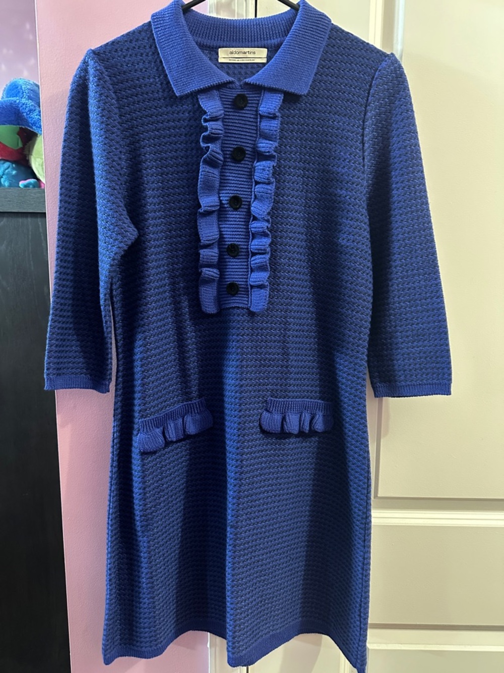 NEW Anthropologie x Aldartins Royal Blue Knit Ruffle Sweater Dress - Size M